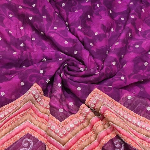 Organza Position Print Zari Moti & Sequins Embroidery Fabric – Designer Fabric - 00PB28-3