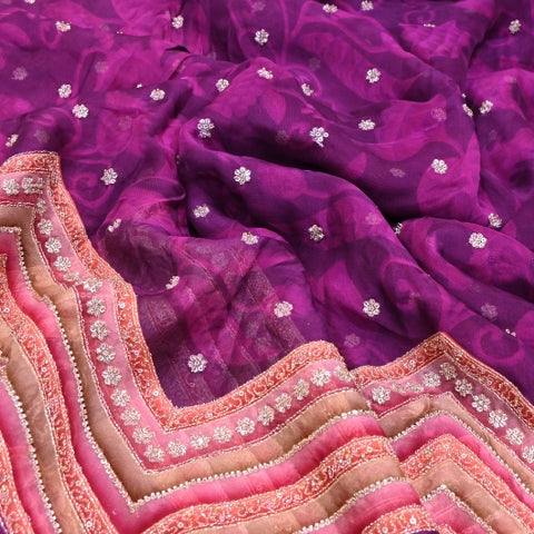 Organza Position Print Zari Moti & Sequins Embroidery Fabric – Designer Fabric - 00PB28-3