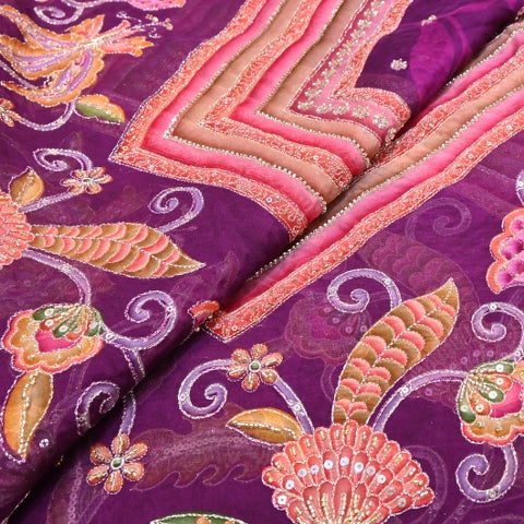 Organza Position Print Zari Moti & Sequins Embroidery Fabric – Designer Fabric - 00PB28-3