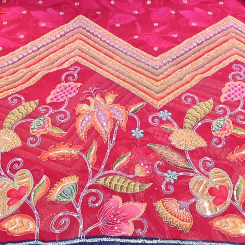 Organza Position Print Zari Moti & Sequins Embroidery Fabric – Designer Fabric - 00PB28-4