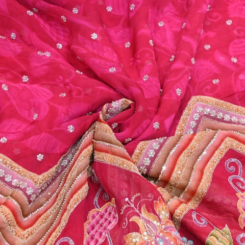 Organza Position Print Zari Moti & Sequins Embroidery Fabric – Designer Fabric - 00PB28-4