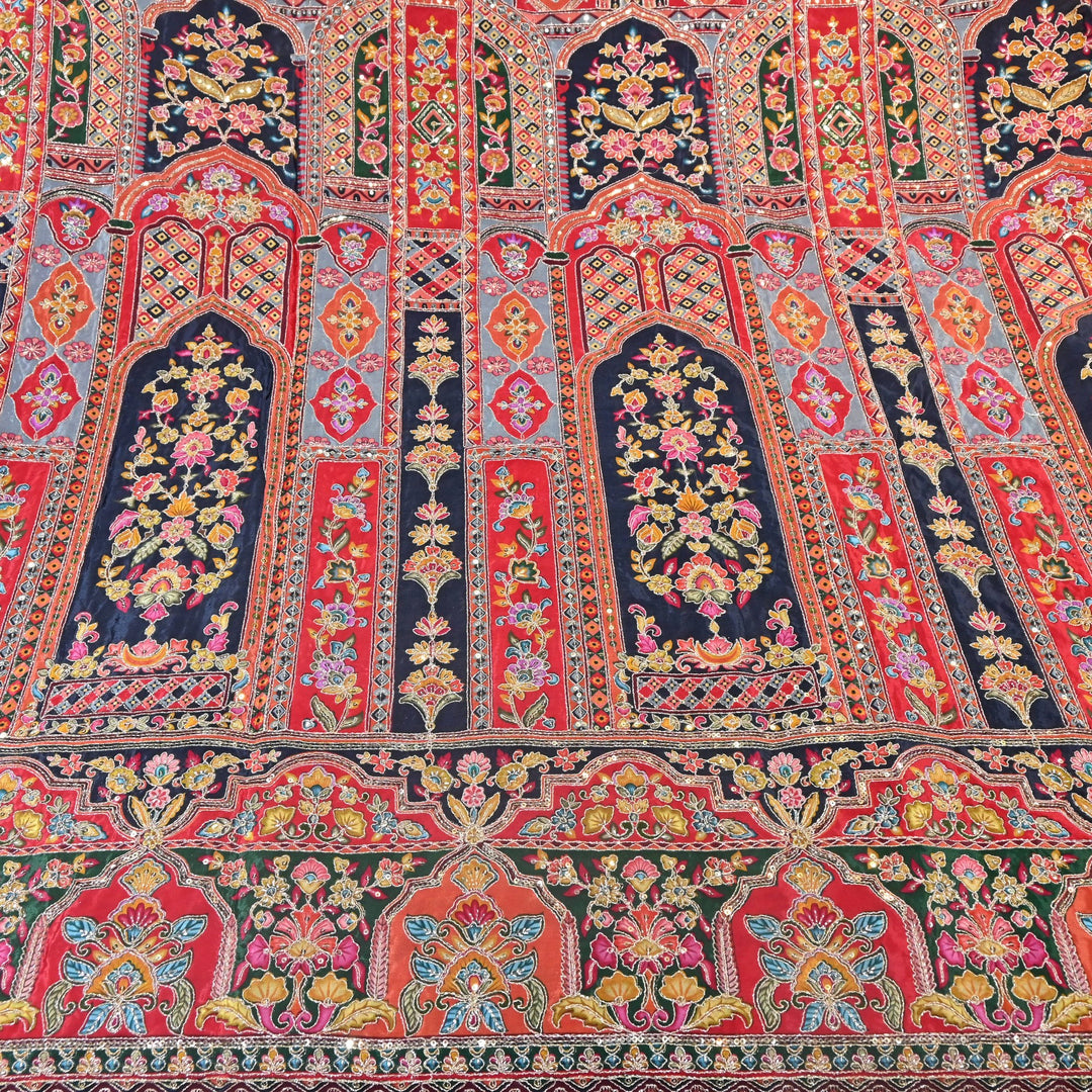 Multi Color Position Print Zari & Sequins Embroidery Fabric – Premium Designer Fabric-KF2672-14