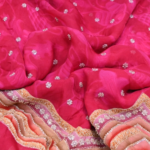 Organza Position Print Zari Moti & Sequins Embroidery Fabric – Designer Fabric - 00PB28-4