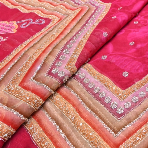 Organza Position Print Zari Moti & Sequins Embroidery Fabric – Designer Fabric - 00PB28-4