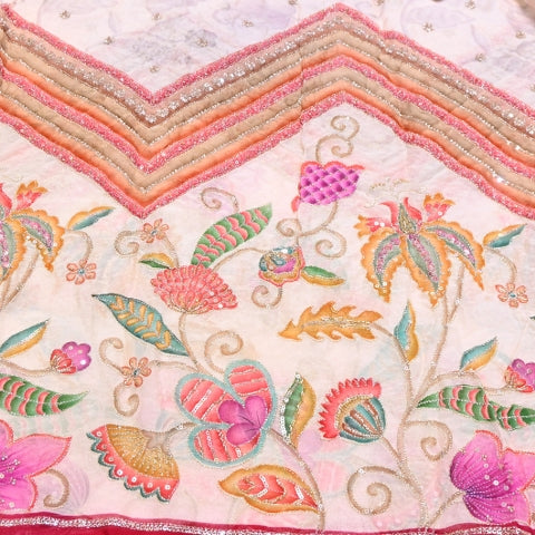 Organza Position Print Zari Moti & Sequins Embroidery Fabric – Designer Fabric - 00PB28-1