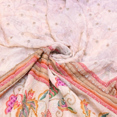 Organza Position Print Zari Moti & Sequins Embroidery Fabric – Designer Fabric - 00PB28-1