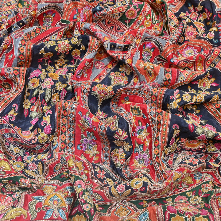 Multi Color Position Print Zari & Sequins Embroidery Fabric – Premium Designer Fabric-KF2672-14