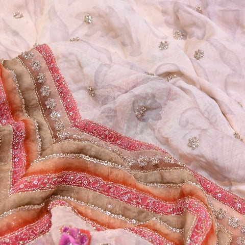 Organza Position Print Zari Moti & Sequins Embroidery Fabric – Designer Fabric - 00PB28-1
