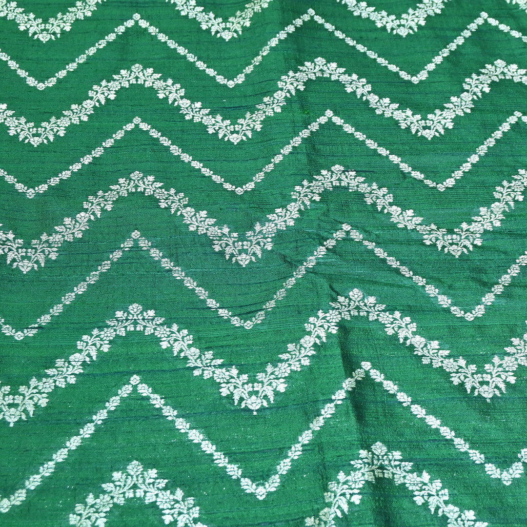 Luxurious Raw Silk Zari Brocade Fabric With Intricate Golden Zari Weaving - 001595-01
