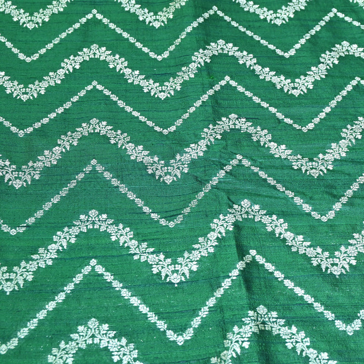 Luxurious Raw Silk Zari Brocade Fabric With Intricate Golden Zari Weaving - 001595-01