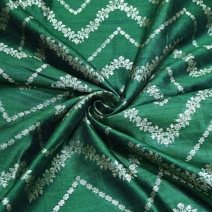 Luxurious Raw Silk Zari Brocade Fabric With Intricate Golden Zari Weaving - 001595-01