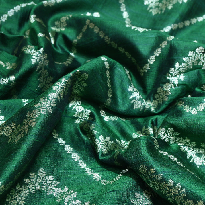 Luxurious Raw Silk Zari Brocade Fabric With Intricate Golden Zari Weaving - 001595-01
