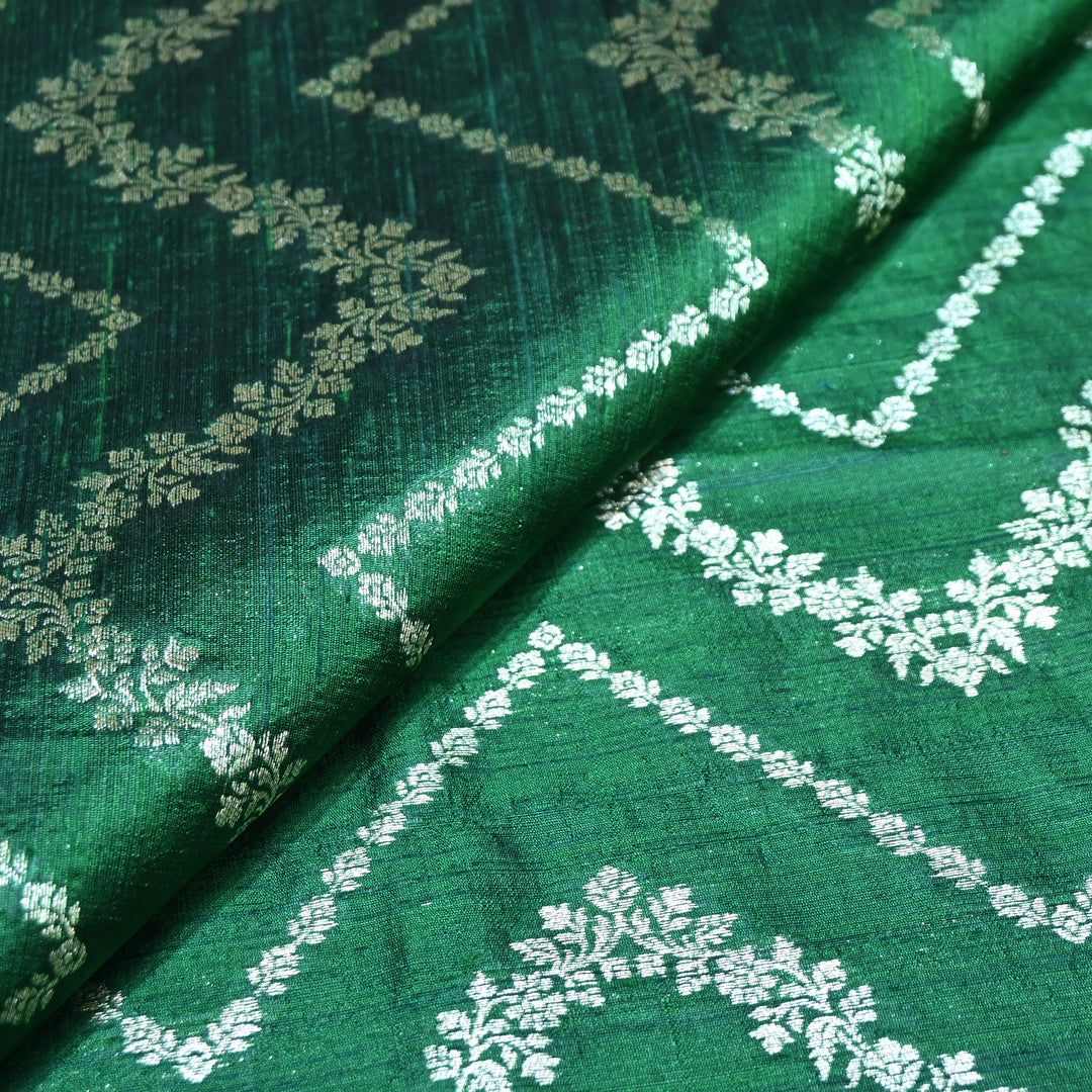 Luxurious Raw Silk Zari Brocade Fabric With Intricate Golden Zari Weaving - 001595-01