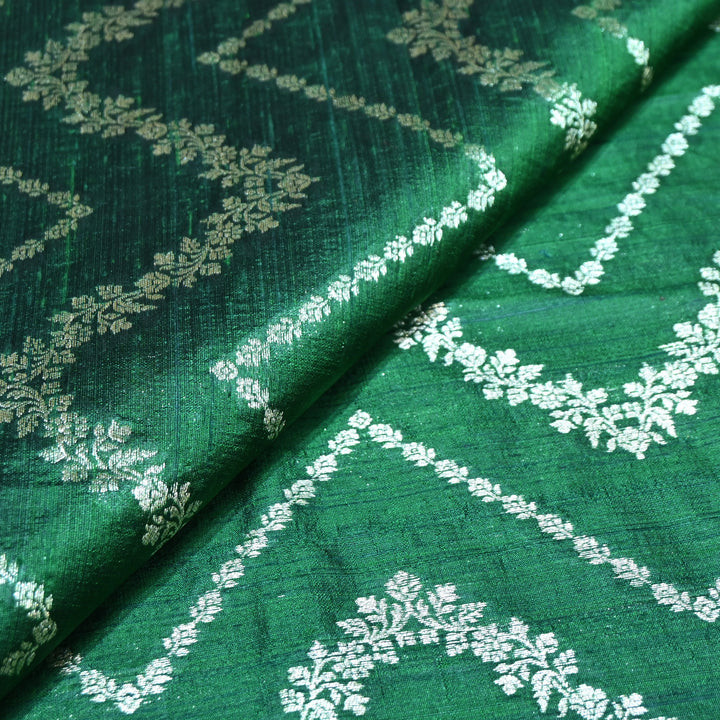 Luxurious Raw Silk Zari Brocade Fabric With Intricate Golden Zari Weaving - 001595-01