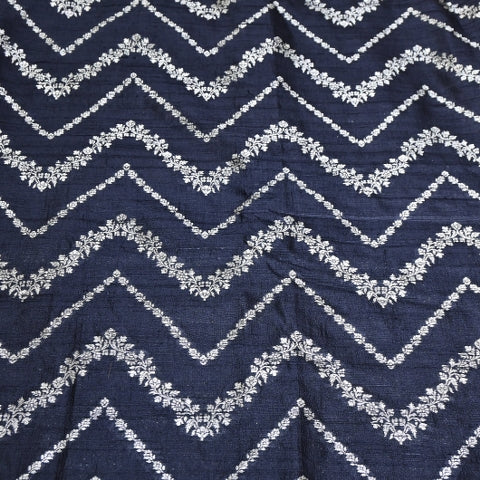 Luxurious Raw Silk Zari Brocade Fabric With Intricate Golden Zari Weaving - 001595-02