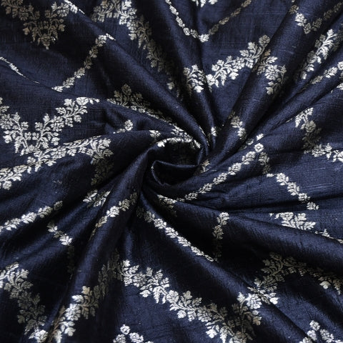 Luxurious Raw Silk Zari Brocade Fabric With Intricate Golden Zari Weaving - 001595-02