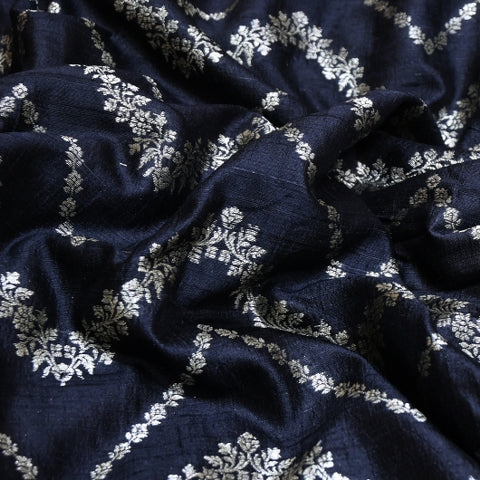 Luxurious Raw Silk Zari Brocade Fabric With Intricate Golden Zari Weaving - 001595-02