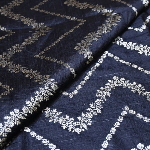 Luxurious Raw Silk Zari Brocade Fabric With Intricate Golden Zari Weaving - 001595-02