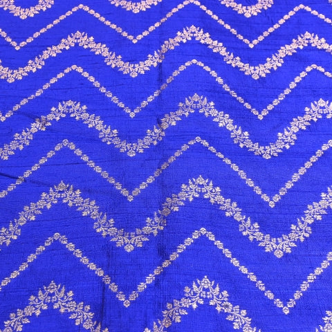 Luxurious Raw Silk Zari Brocade Fabric With Intricate Golden Zari Weaving - 001595-03