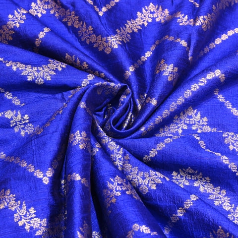 Luxurious Raw Silk Zari Brocade Fabric With Intricate Golden Zari Weaving - 001595-03