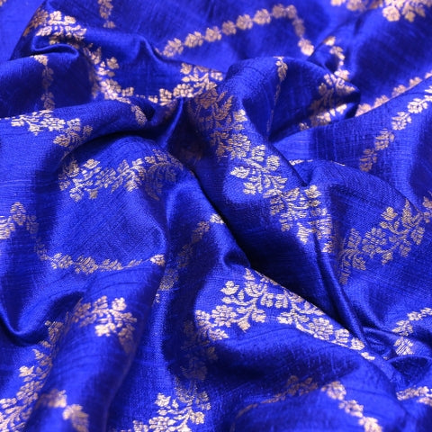 Luxurious Raw Silk Zari Brocade Fabric With Intricate Golden Zari Weaving - 001595-03
