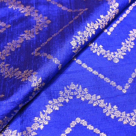 Luxurious Raw Silk Zari Brocade Fabric With Intricate Golden Zari Weaving - 001595-03