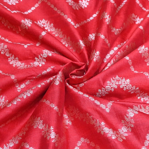 Luxurious Raw Silk Zari Brocade Fabric With Intricate Golden Zari Weaving - 001595-05
