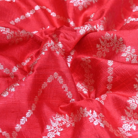 Luxurious Raw Silk Zari Brocade Fabric With Intricate Golden Zari Weaving - 001595-05