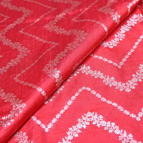 Luxurious Raw Silk Zari Brocade Fabric With Intricate Golden Zari Weaving - 001595-05