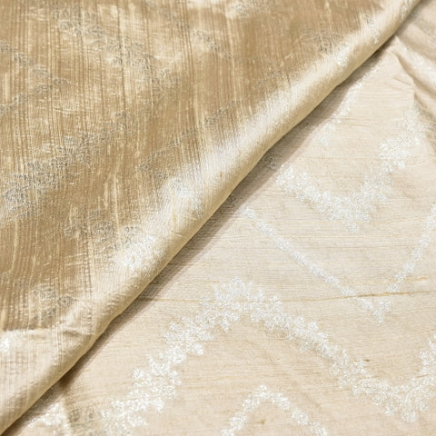 Luxurious Raw Silk Zari Brocade Fabric With Intricate Golden Zari Weaving - 001595-06