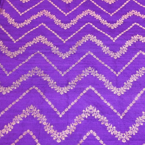 Luxurious Raw Silk Zari Brocade Fabric With Intricate Golden Zari Weaving - 001595-07