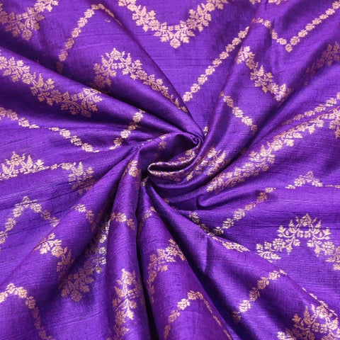 Luxurious Raw Silk Zari Brocade Fabric With Intricate Golden Zari Weaving - 001595-07