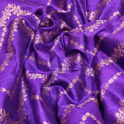 Luxurious Raw Silk Zari Brocade Fabric With Intricate Golden Zari Weaving - 001595-07