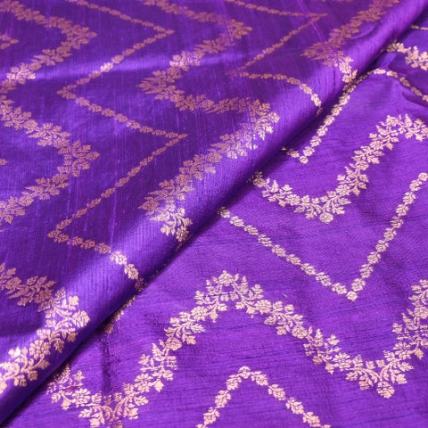 Luxurious Raw Silk Zari Brocade Fabric With Intricate Golden Zari Weaving - 001595-07