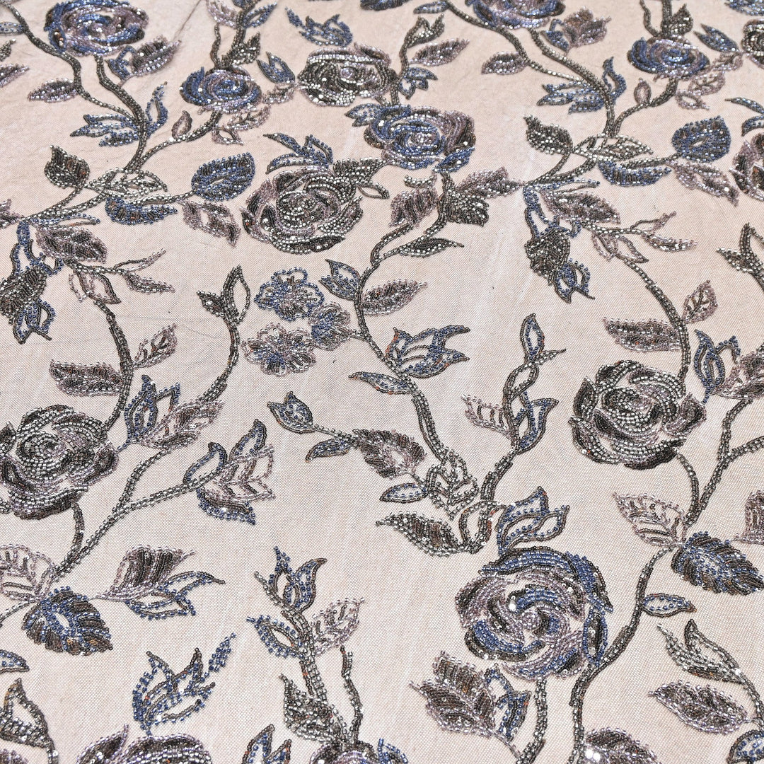 Luxury Imported Floral Beaded & Sequins Embroidered Net Fabric – CF4884-01