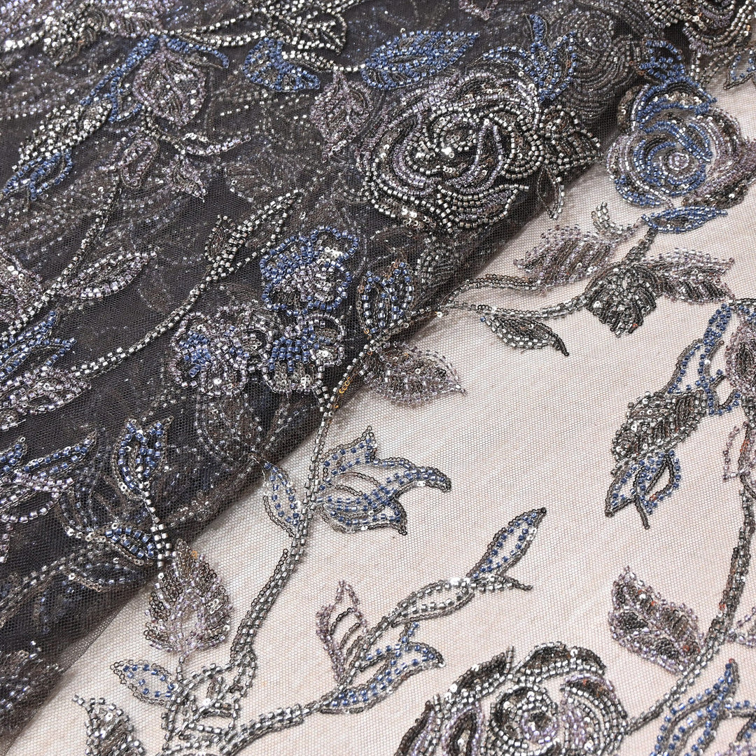 Luxury Imported Floral Beaded & Sequins Embroidered Net Fabric – CF4884-01