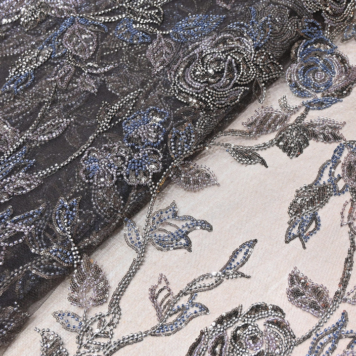 Luxury Imported Floral Beaded & Sequins Embroidered Net Fabric – CF4884-01