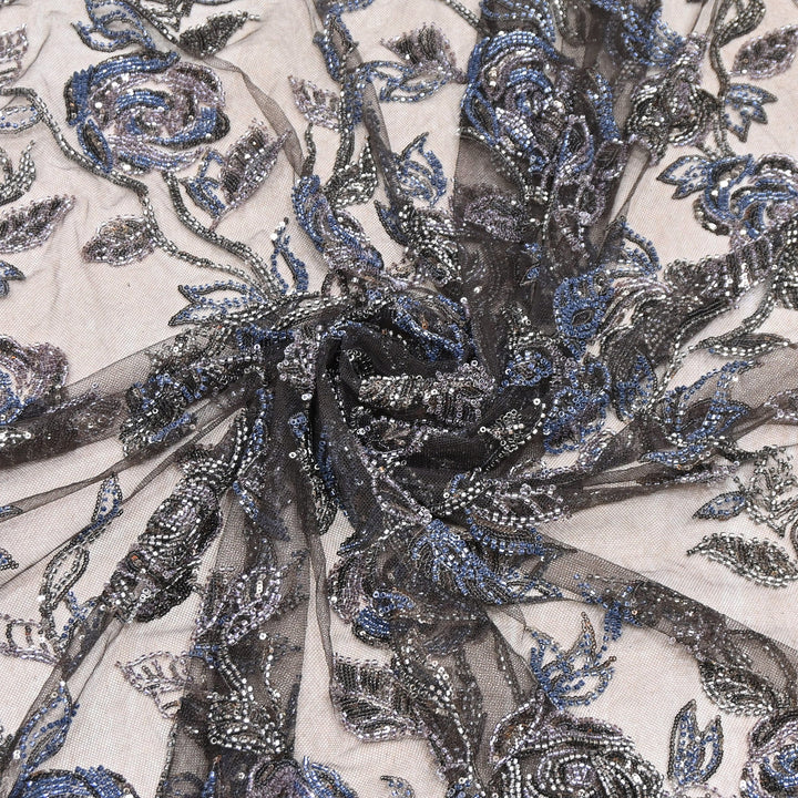 Luxury Imported Floral Beaded & Sequins Embroidered Net Fabric – CF4884-01