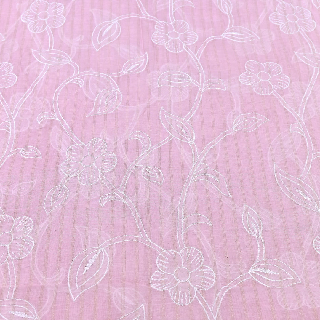 Light Pink Color Mul Chanderi Zari Line Embroidery Fabric – Lightweight Summer Designer Fabric- GP3980-1