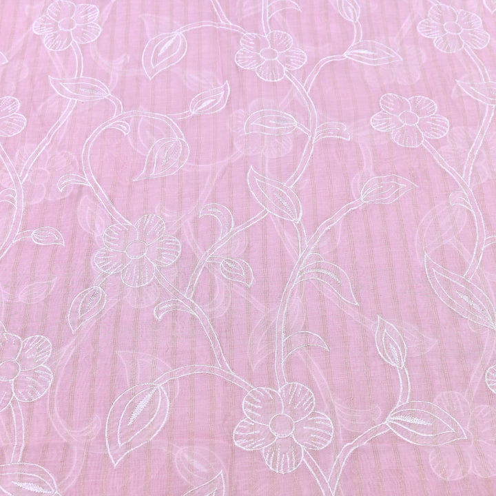 Light Pink Color Mul Chanderi Zari Line Embroidery Fabric – Lightweight Summer Designer Fabric- GP3980-1