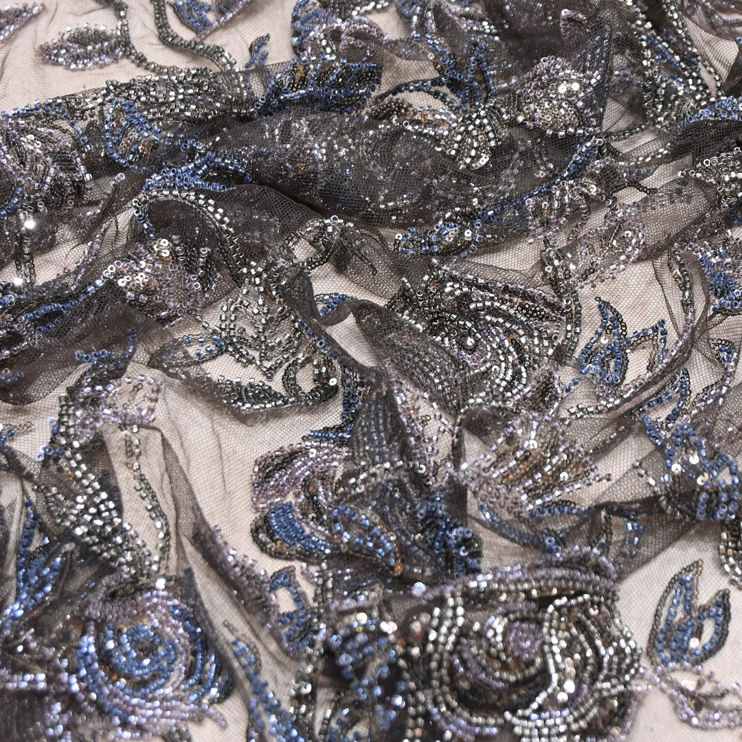Luxury Imported Floral Beaded & Sequins Embroidered Net Fabric – CF4884-01