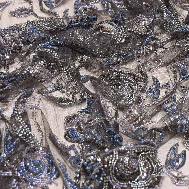 Luxury Imported Floral Beaded & Sequins Embroidered Net Fabric – CF4884-01