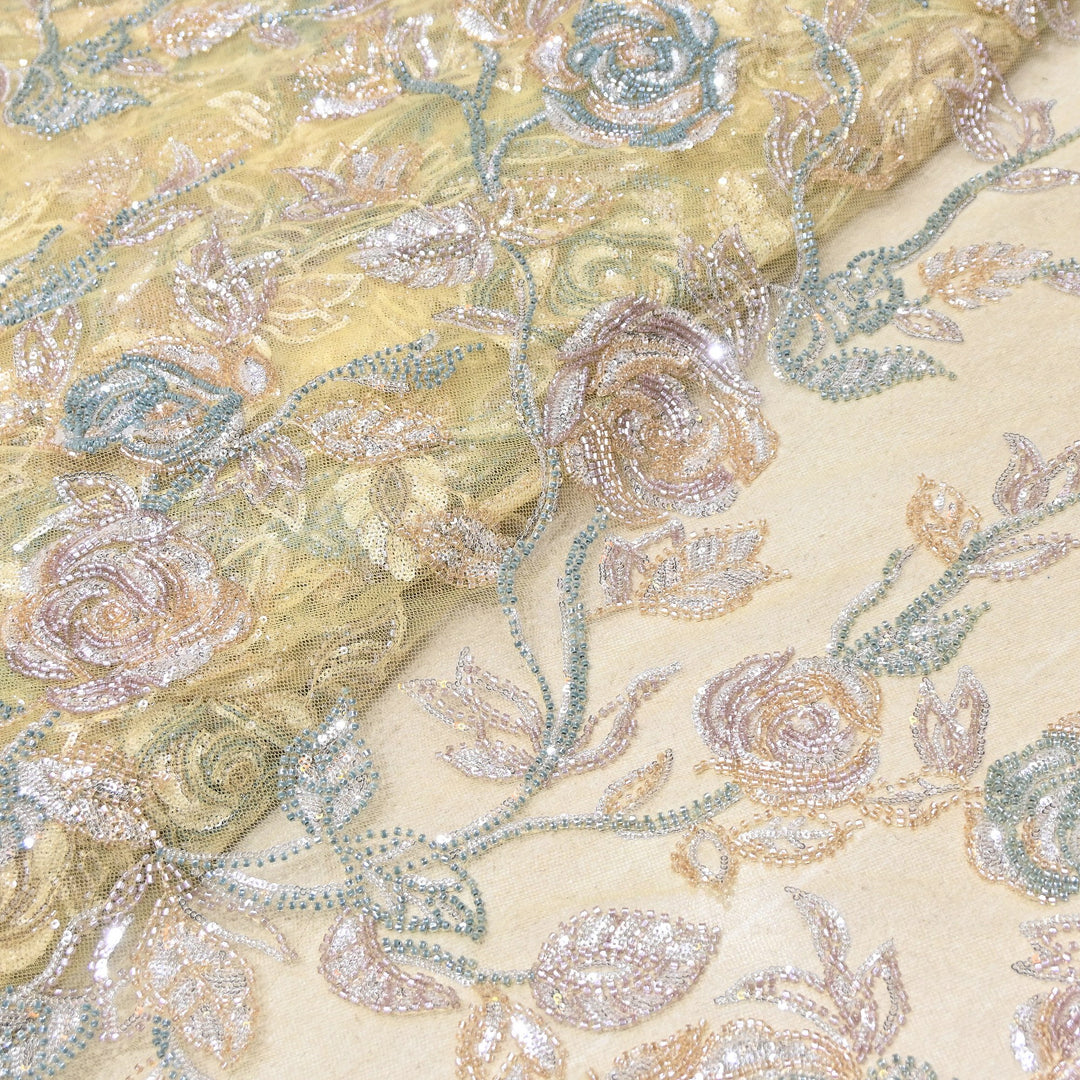 Luxury Imported Floral Beaded & Sequins Embroidered Net Fabric – CF4884-02