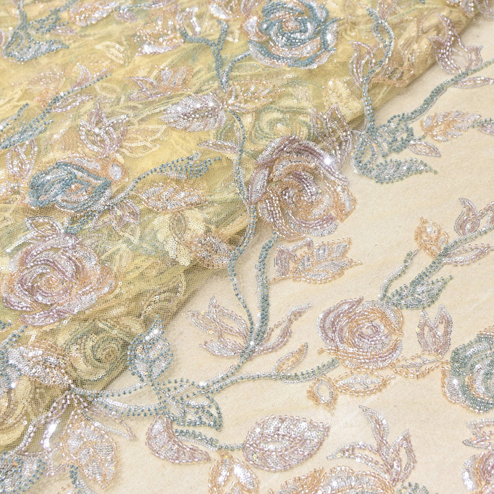 Luxury Imported Floral Beaded & Sequins Embroidered Net Fabric – CF4884-02