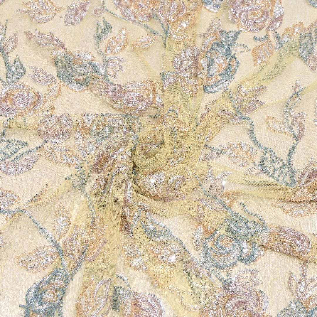 Luxury Imported Floral Beaded & Sequins Embroidered Net Fabric – CF4884-02