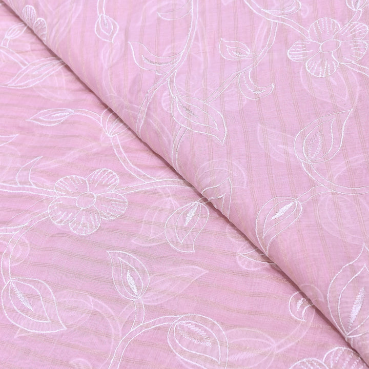 Light Pink Color Mul Chanderi Zari Line Embroidery Fabric – Lightweight Summer Designer Fabric- GP3980-1