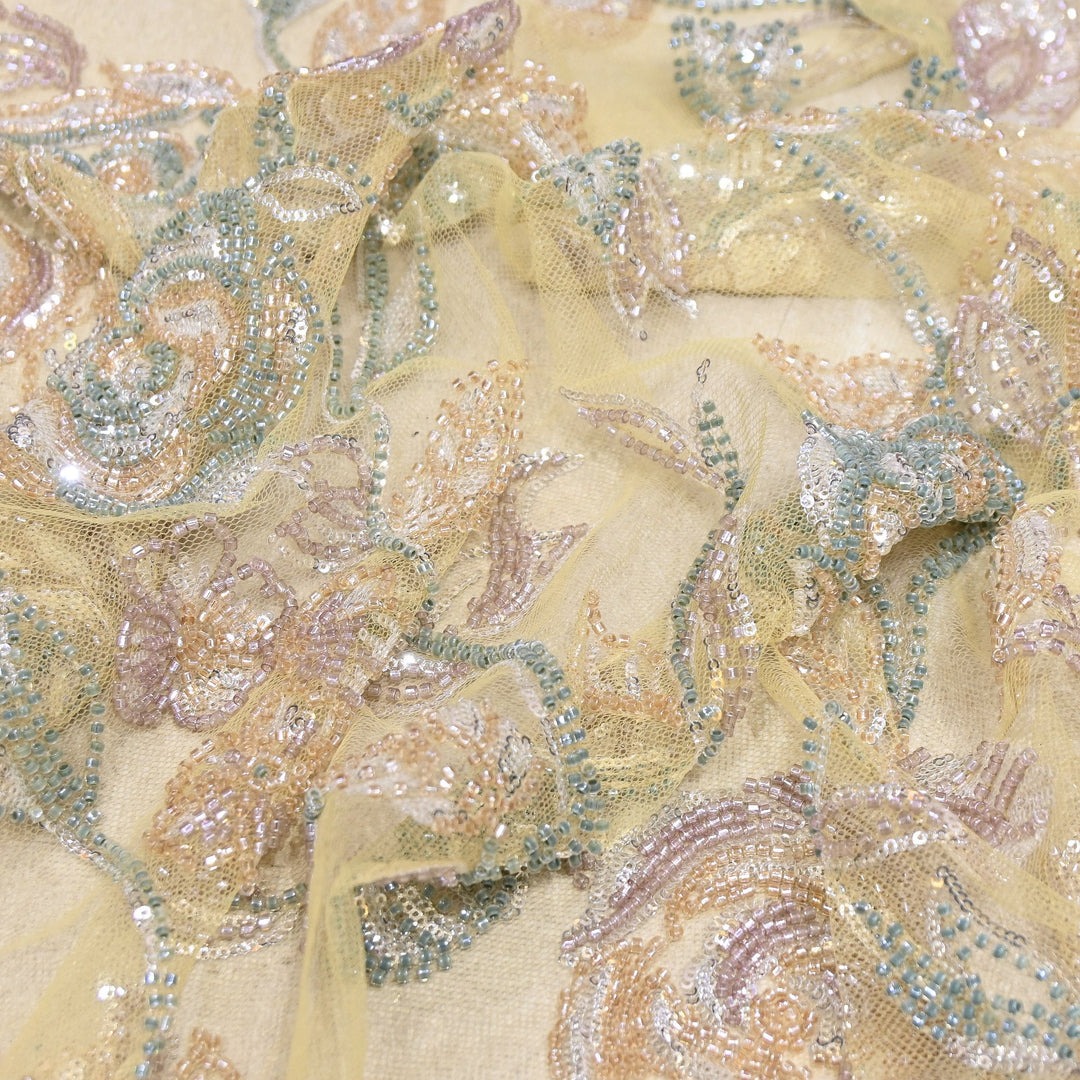 Luxury Imported Floral Beaded & Sequins Embroidered Net Fabric – CF4884-02