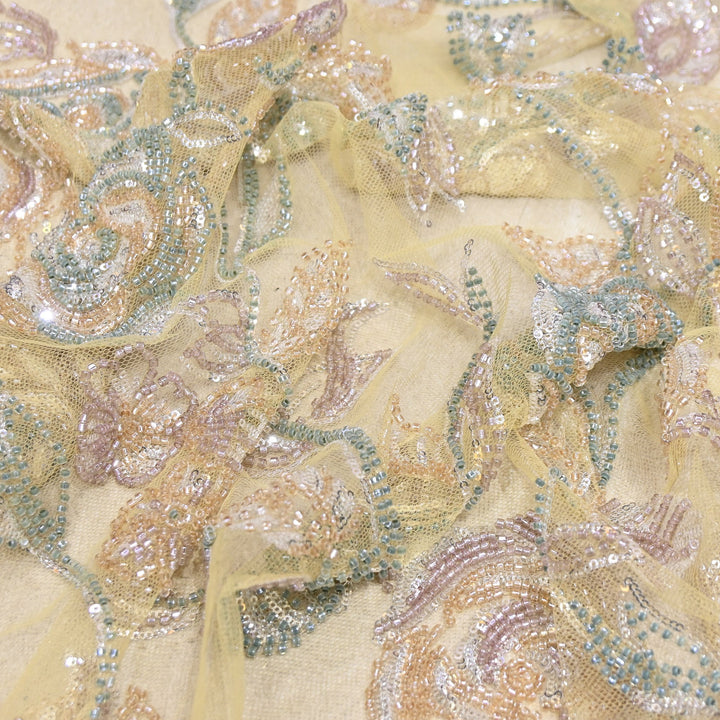 Luxury Imported Floral Beaded & Sequins Embroidered Net Fabric – CF4884-02