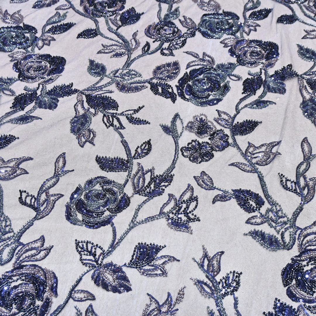 Luxury Imported Floral Beaded & Sequins Embroidered Net Fabric – CF4884-03