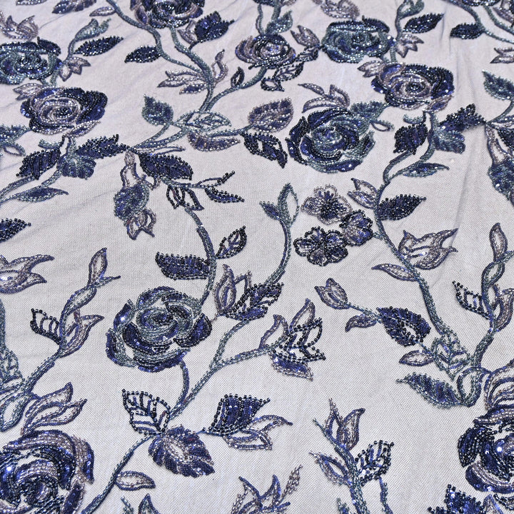 Luxury Imported Floral Beaded & Sequins Embroidered Net Fabric – CF4884-03